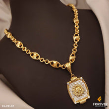 Gold Platted Gorgeous Design Chain with Surya Diamond Pendant Combo For Men.(CP-07)