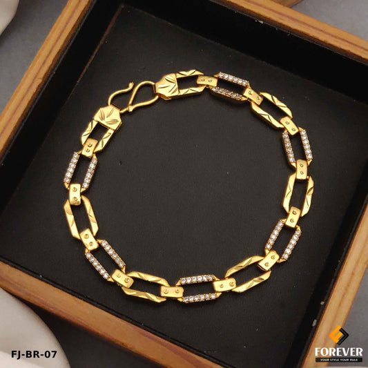Gold Plated Flat Hexa Interlinked Design Daimond Bracelet For Men.(BR-07)