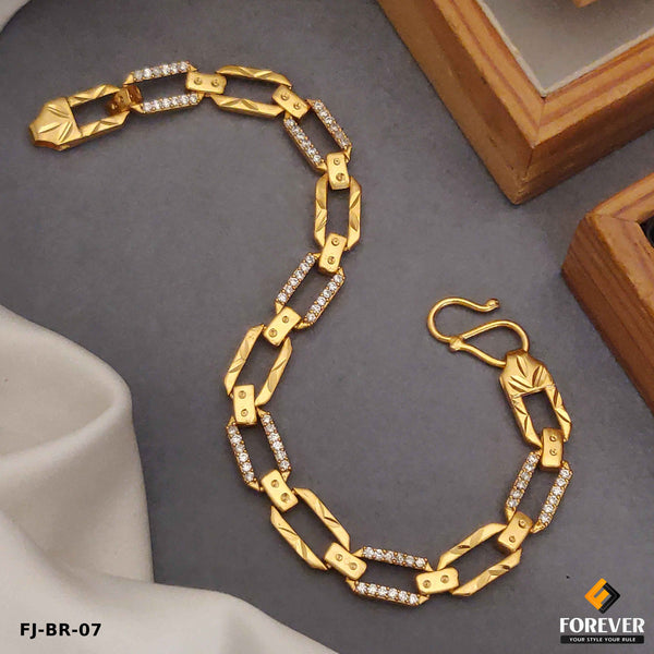 Gold Plated Flat Hexa Interlinked Design Daimond Bracelet For Men.(BR-07)