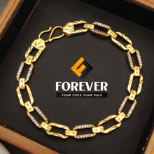 Gold Plated Flat Hexa Interlinked Design Daimond Bracelet For Men.(BR-07)