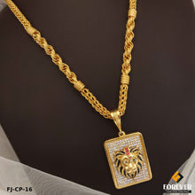 New Classical Gold Finish bahubali Chain with line face daimond pendal for Men.(CP-16)