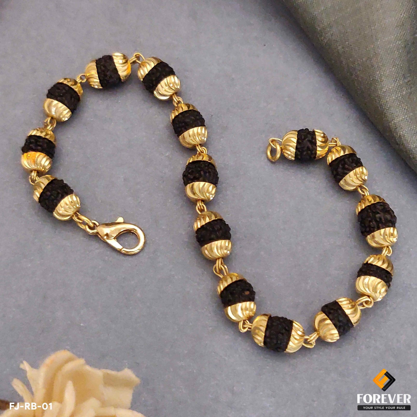 Finely Detailed Design 1 Line Gold Plated Rudraksha Bracelet for Men (RB-01)