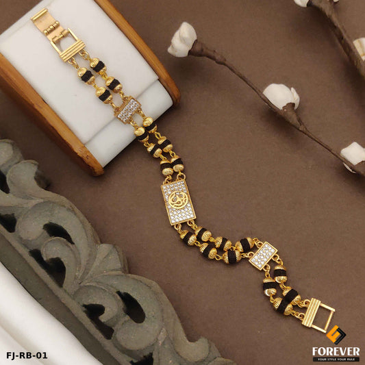 OM Design 2 Line Rudraksha With Diamond Gold Bracelet for Men.(RB-01)