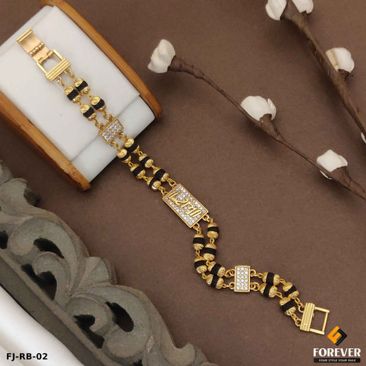 RAMA Design 2 Line Rudraksha With Diamond Gold Bracelet for Men.(RB-02)