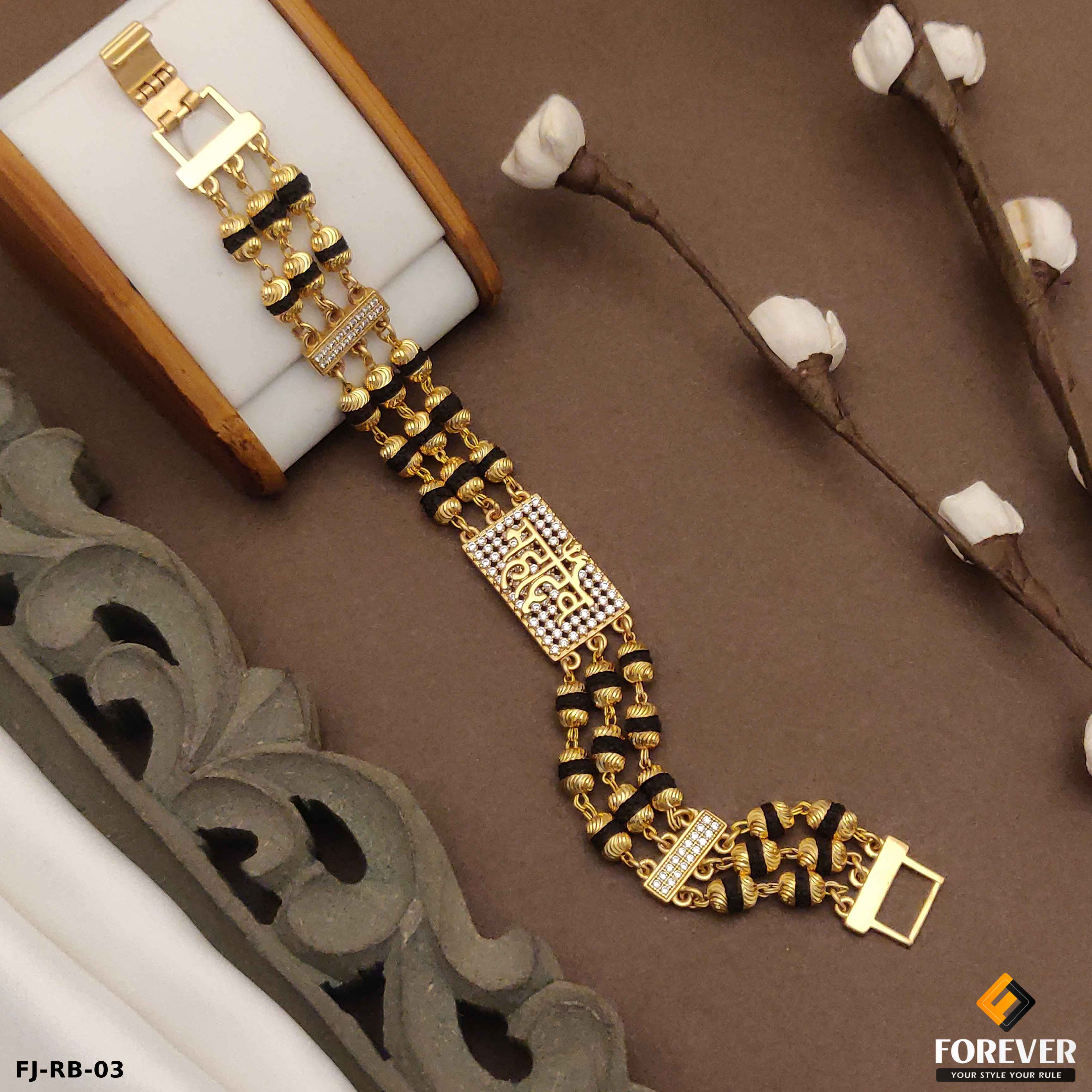 Mahakal with Trishul Charming Design Golden Color Bracelet Kada